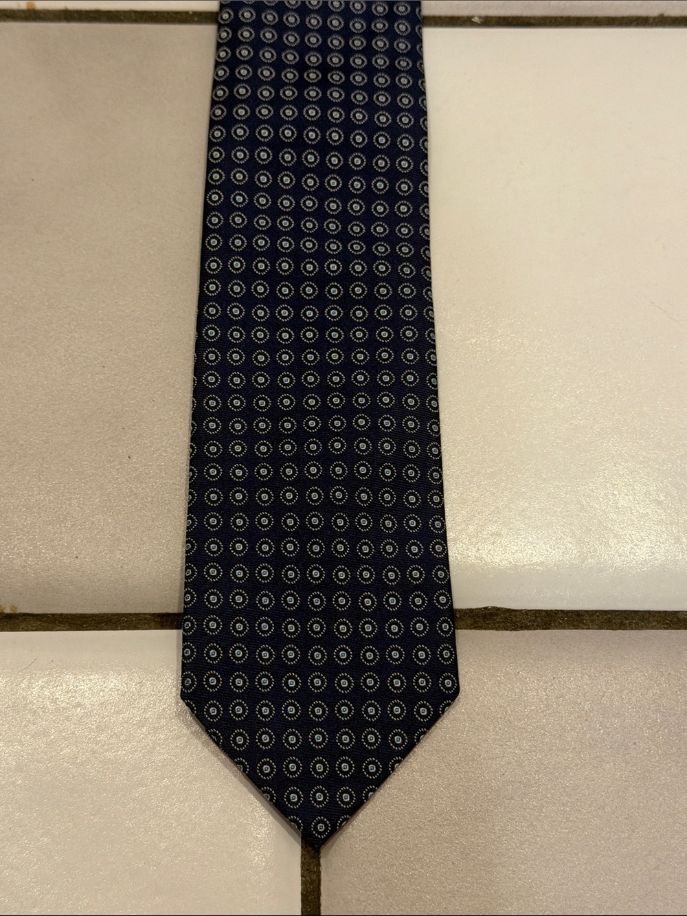 NWOT Eton Navy Blue Medallion 100% Silk Tie Made in England